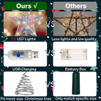 Silver Star Christmas Tree Topper with 50 Colouful LED Lights 8 Lighting Modes Timer, White Tree Topper for Christmas Tree Decorations and Xmas Holiday Seasonal Decor