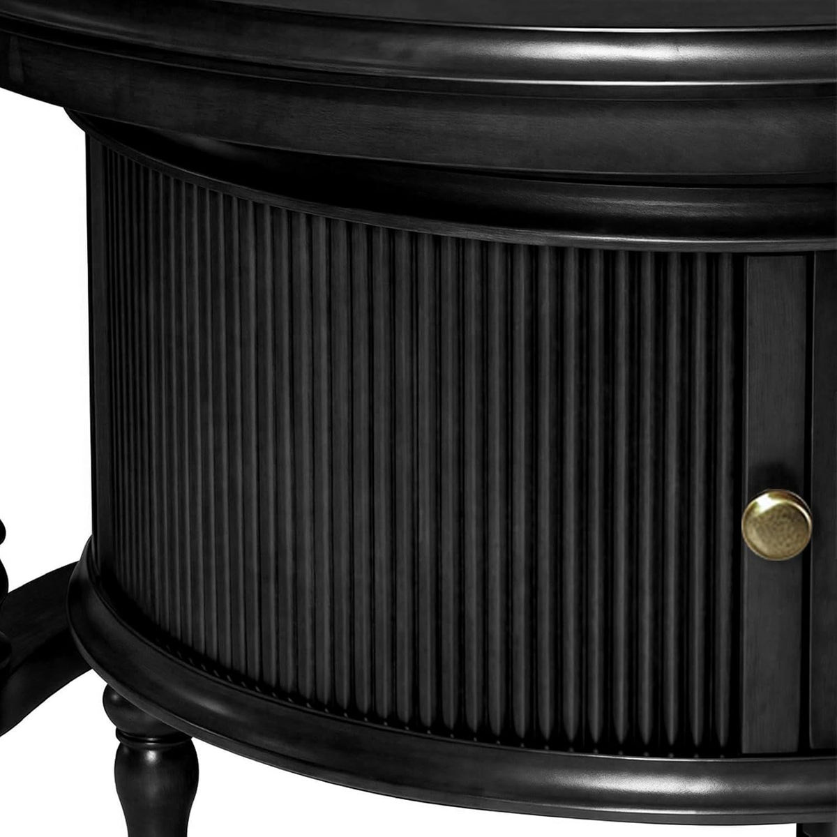 31.5'' Black Nesting Coffee Table Set of 2, Solid Wood Round Nesting Coffee Table Fluted with Storage for Living Room Office