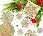 36pcs Christmas Gold Snowflake Ornaments Plastic Glitter Snow Flakes Ornaments for Winter Christmas Tree Decorations Size Varies Craft Snowflakes