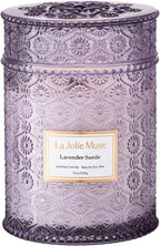 LA JOLIE MUSE Lavender Suede Candle – Eucalyptus, Lavender & Sandalwood 19 oz Large Wooden Wick Candle | Natural Soy Wax | 90 Hours Clean Burn | Aromatherapy Candle for Relaxation