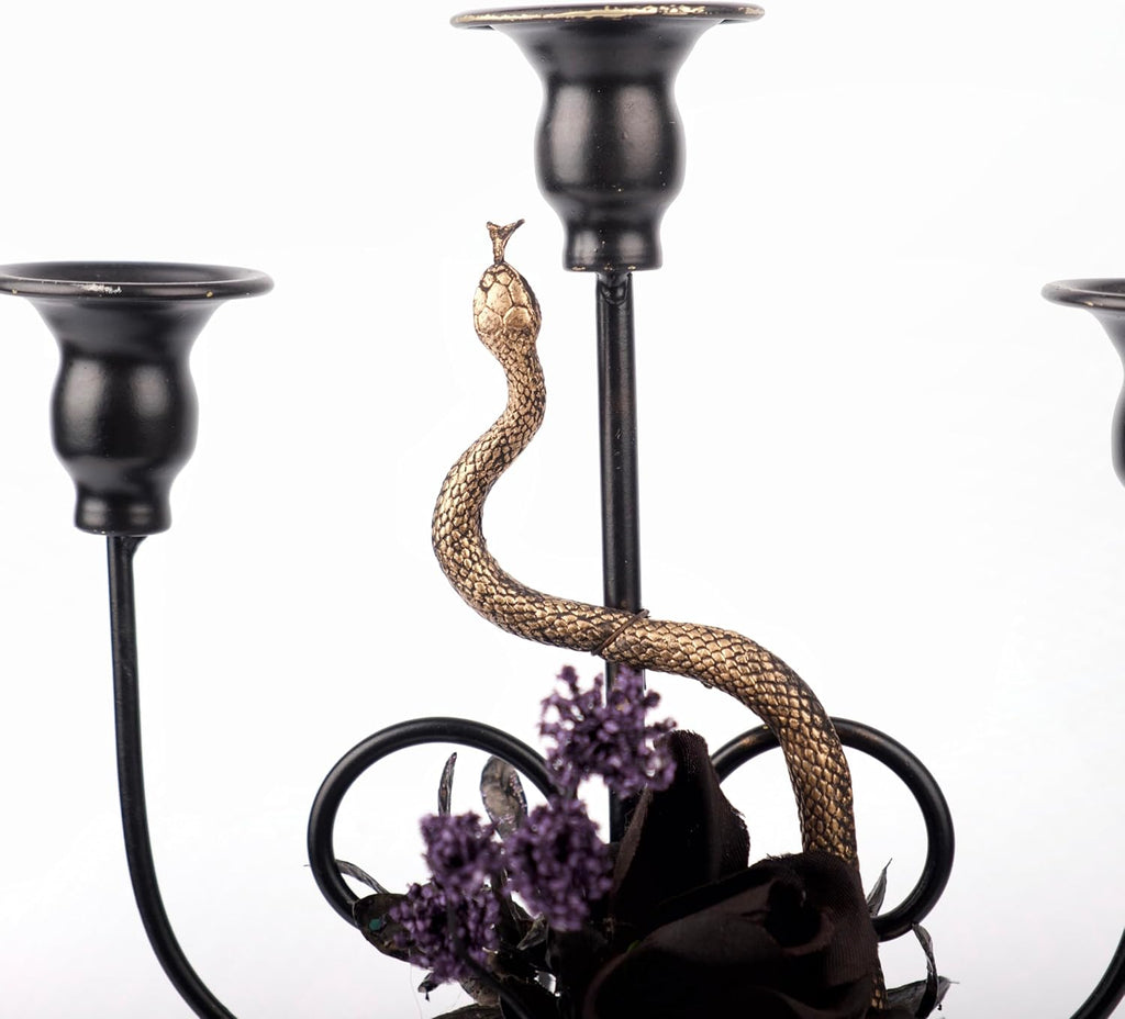 Halloween Candle Holder, 3 Arms Metal Candelabra, Black Candlestick Holder, Gothic Spooky Halloween Decor for Coffee Table/Dining Table Centerpiece, 18" Height