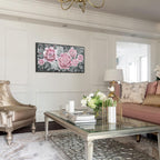 Large Pink Wall Art for Living Room- Pink and Black Peony Floral Canvas Wall Art Modern Framed Moody Black and White Wall Picture Flower Artwork Decor for Bedroom Dining Room Office 48x24