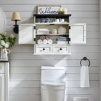 Bathroom Wall Cabinet, Farmhouse 24" Wide Medicine Cabinet with Drawer, Adjustable Shelf, Double Barn Doors, Storage Cabinets for Bathroom, Kitchen, Living Room, Off White