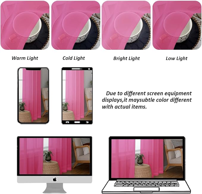 Chyhomenyc Hot Pink Sheer Curtains 45 Inch Long 2 Panels, Light Filtering Short - Image 8
