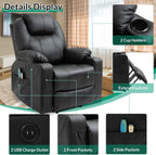 VIVIJASON Power Lift Chair Electric Recliner for Elderly Heated Vibration Massage Faux Leather Recliner Chair with 2 Remote Controls, Cup Holders, Side Pockets & USB Ports for Living Room (Black)