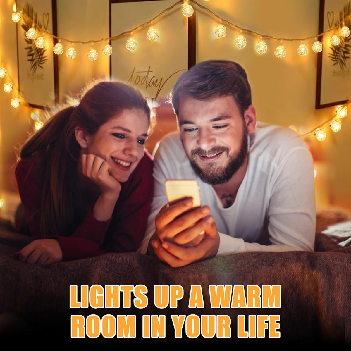String Lights Indoor, 33Ft 80 LED Rose Flower Lights, 8 Modes Dimmable & Timeable Twinkle Lights, Festival Christmas Decorations for Bedroom Living Room, White, USB Plug, Remote