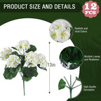 Hananona 12 Pcs Artificial Geranium Flowers for Outdoors Geranium Silk White Flower Outdoor UV Resistant Garden Plants Faux Flowers for Home Kitchen WeddingTable Centerpieces Decor (12, White)