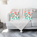 Embroidered Decorative Throw Pillow Cover, 18"x18" Set of 2, Farmhouse Pillowcase Pink Rose Knit Pattern Cotton Canvas Cushion Case Square Floral Pillow Case for Sofa Couch Bed Living Room…