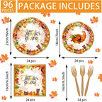 Thanksgiving Party Decorations Fall Party Supplies 96 PCS Fall Thanksgiving Disposable Dinnerware Set with Maple Leaves Gold Paper Plates Napkins and Forks for Harvest Celebrations