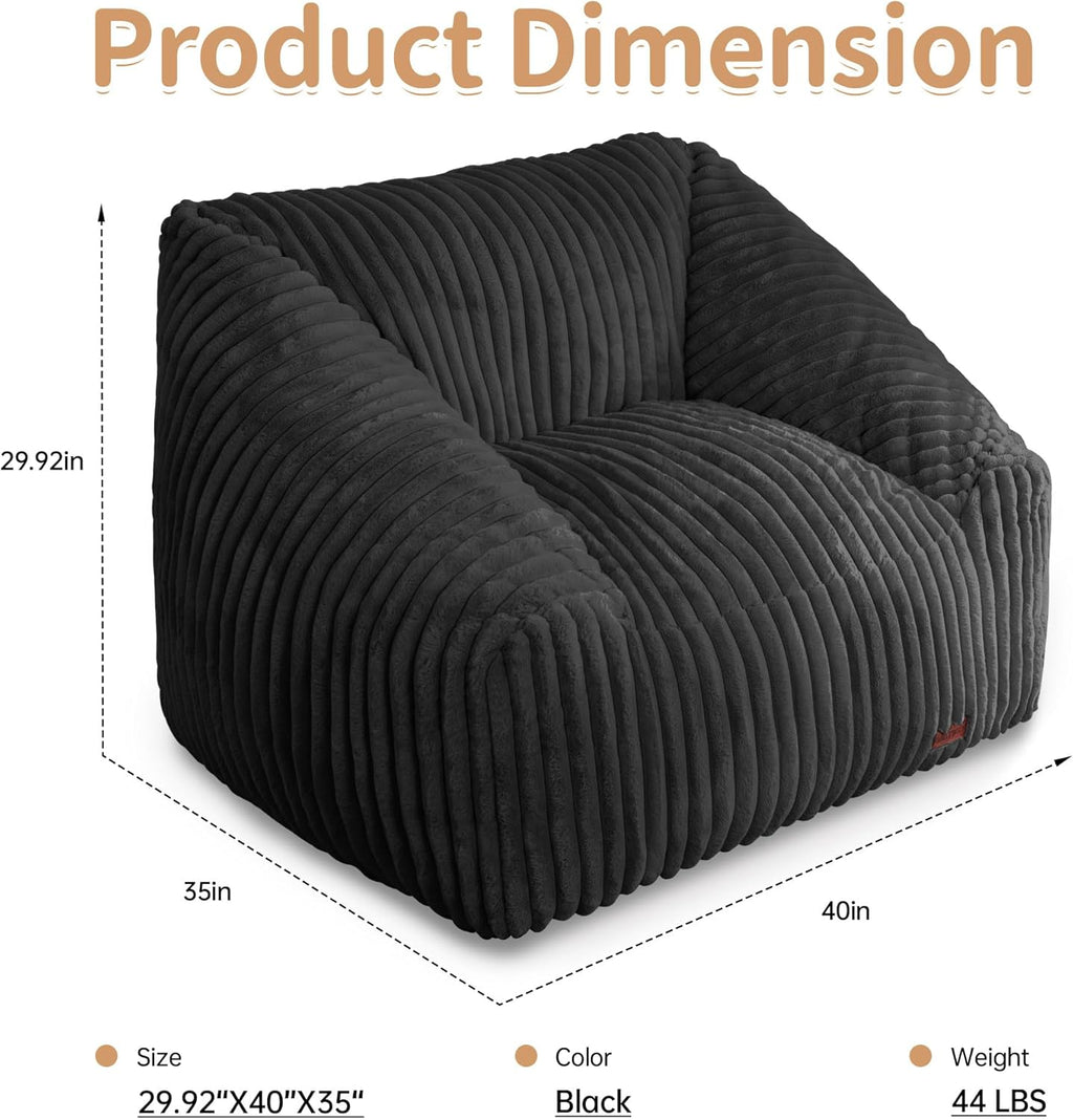 HABUTWAY Bean Bag Chair, Giant Bean Bag Chairs for Adults and Kids, Bean Bag Sofa, Lazy Floor Sofa, Faux Fur Beanbag Chair with Armrests for Living Room Bedroom (Black)