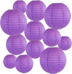 12Pcs Round Paper Lanterns Assorted Sizes (6" 8" 10" 12") for Home Decor, Restaurant, Church, Wedding, Birthday Party Decorations, Hanging Chinese Japanese Paper Lantern Lamps (Deep Purple)