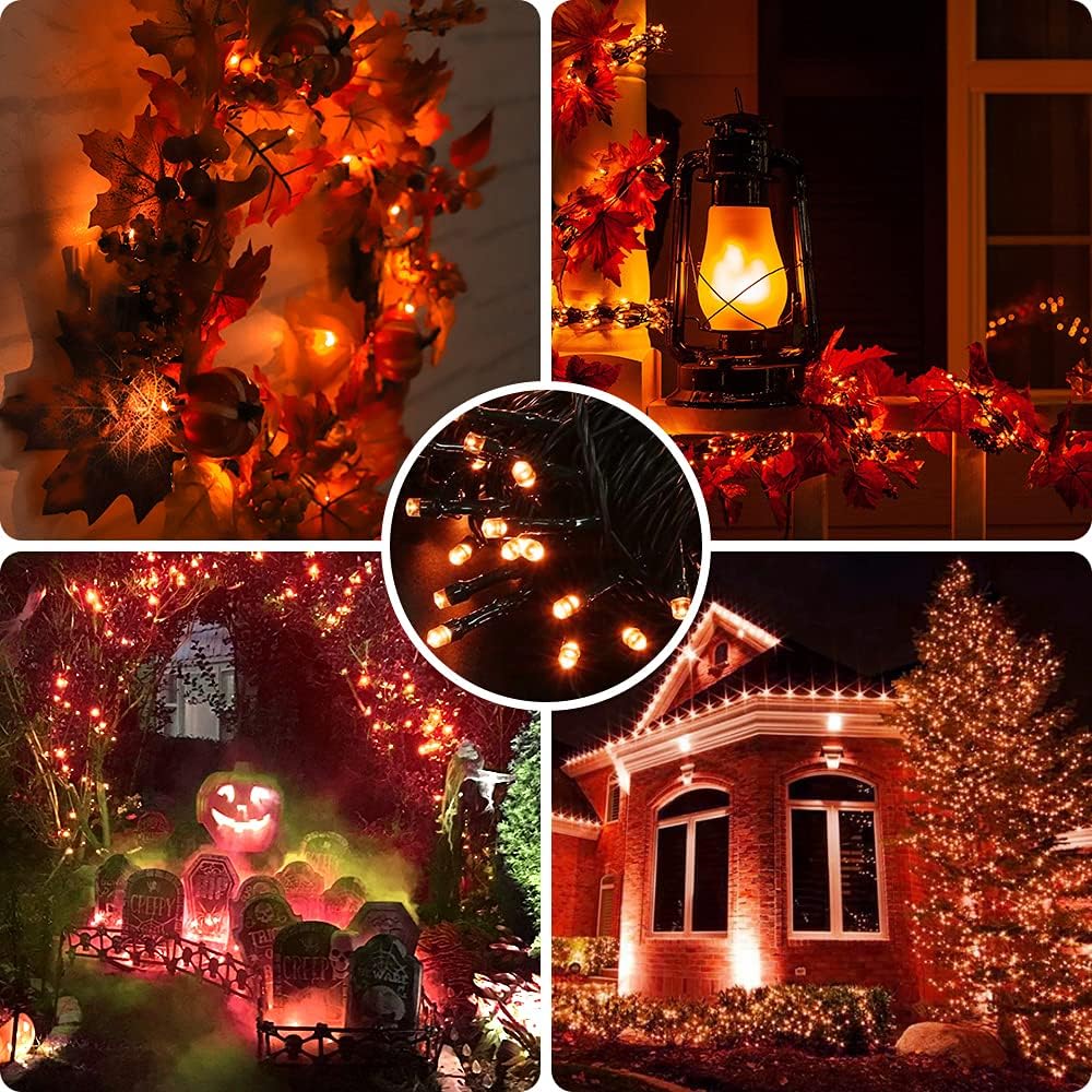 AmyHomie 300LED Orange Halloween String Lights with UL Certified, Waterproof Fall Lights Outdoor Indoor Fall Decor Fairy String Lights for Party, Thanksgiving Day, Holiday Decoration(Orange)