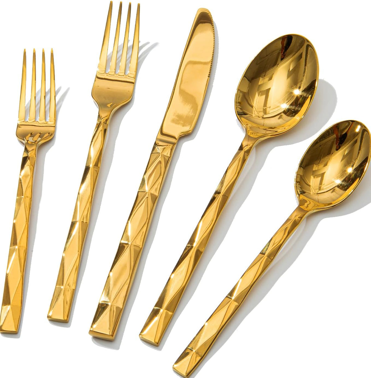 KINGSTONE Gold Silverware Set, Luxury 40 Piece Flatware Set for 8, 18/10 Stainless Steel Cutlery Set with Diamond Cut Pattern for Kitchen, Home, Wedding, Party, Mirror Polished and Dishwasher Safe