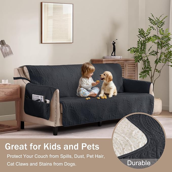 Quilted Black Sofa Slipcovers - Image 8
