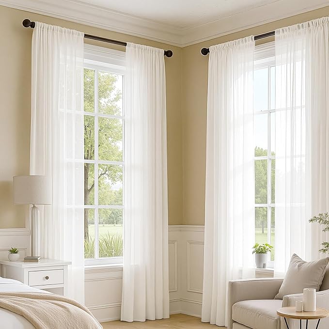MIULEE Ivory Sheer Curtains 84 Inches Long 4 Panels 42 x 84 Inches | Light - Image 2