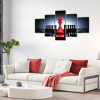 iHAPPYWALL Large 5 Pieces Modern Black And Red King And Knight Chess Pictures Print Canvas Wall Art for Home Chess Game RoomLiving Room Decor Ready To Hang