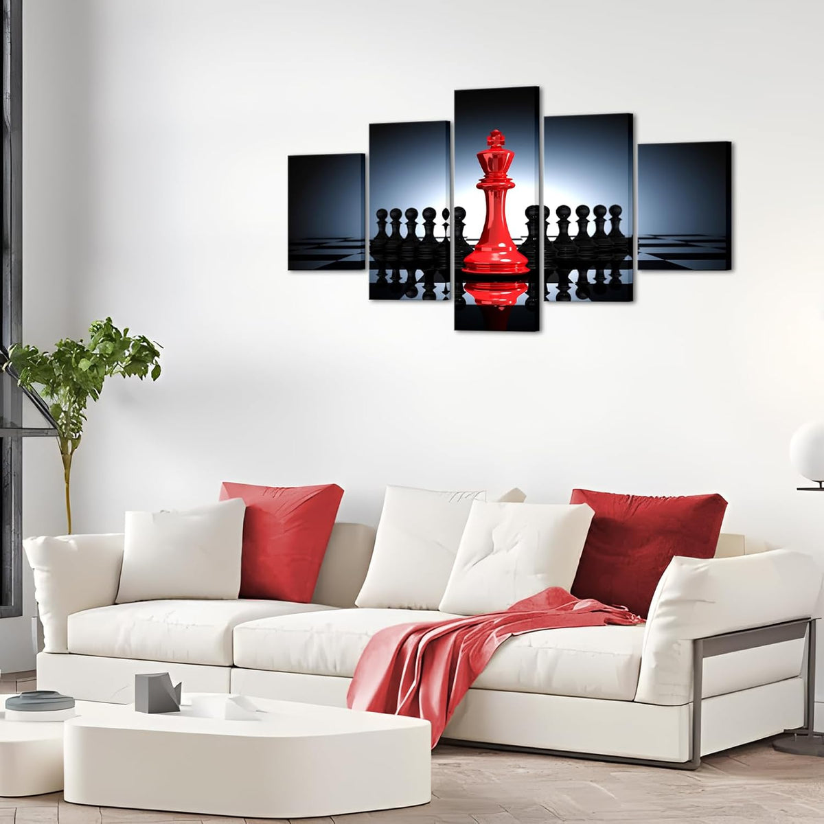 iHAPPYWALL Large 5 Pieces Modern Black And Red King And Knight Chess Pictures Print Canvas Wall Art for Home Chess Game RoomLiving Room Decor Ready To Hang
