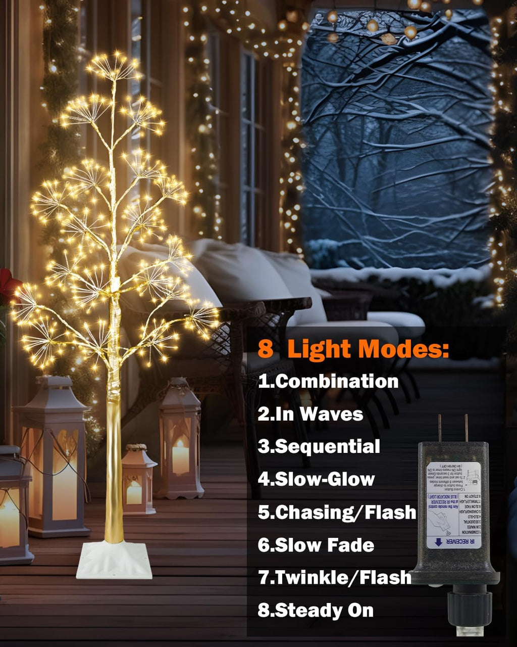 4FT Lighted Birch Tree Christmas Artificial Twig Tree with 380 LED Lights Timer 8 Mode Xmas Tree for Holiday Party Wedding Indoor Outdoor Decor