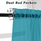 Turquoise Sheer Curtains 36 inches Long, Short Kitchen Window Treatment Solid - Image 3