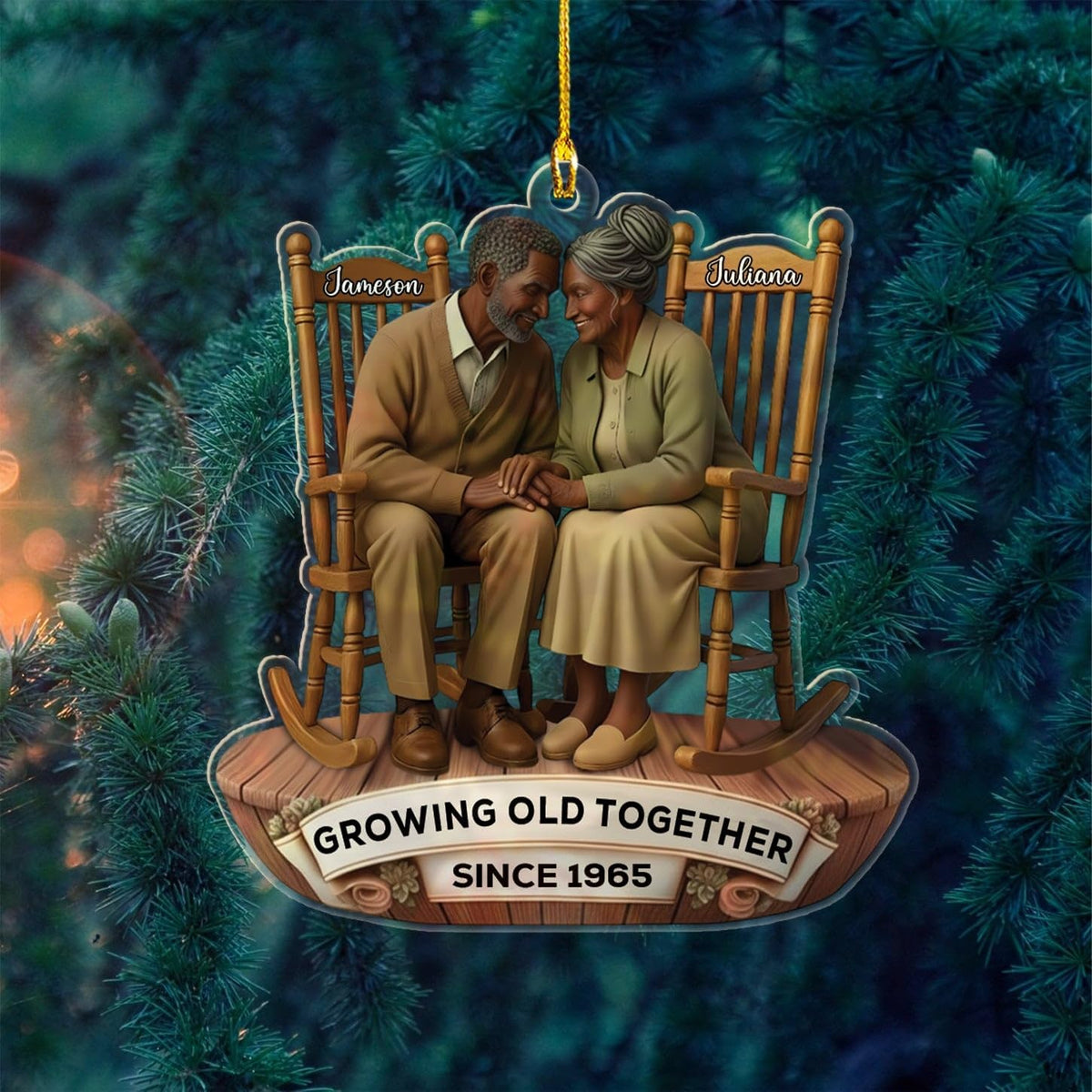 Personalized Growing Old Together Since Shaped Ornament Gift for African American Mr & Mrs, Custom Text Name Old Couple African American Married Ornaments, Wedding Anniversary Christmas Ornament 2025