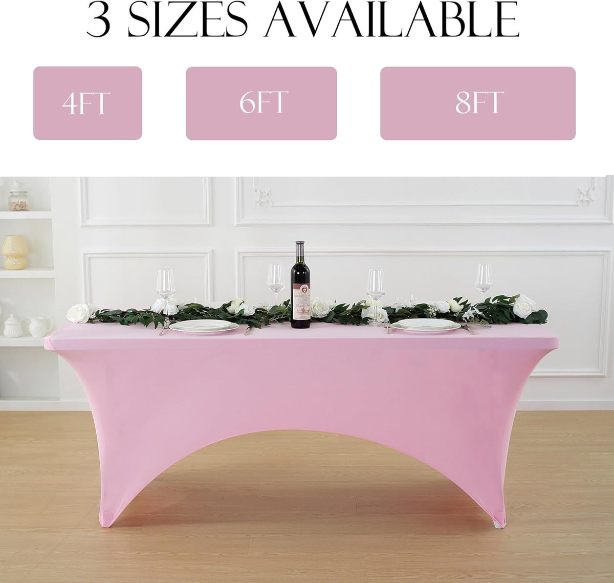 Craft And Party 2 Pack 8ft Light Pink Spandex Tablecloth – Fitted Stretch Cover – Universal Fit for Folding Tables – Wrinkle-Free, Washable – Ideal for Parties, Weddings, Events