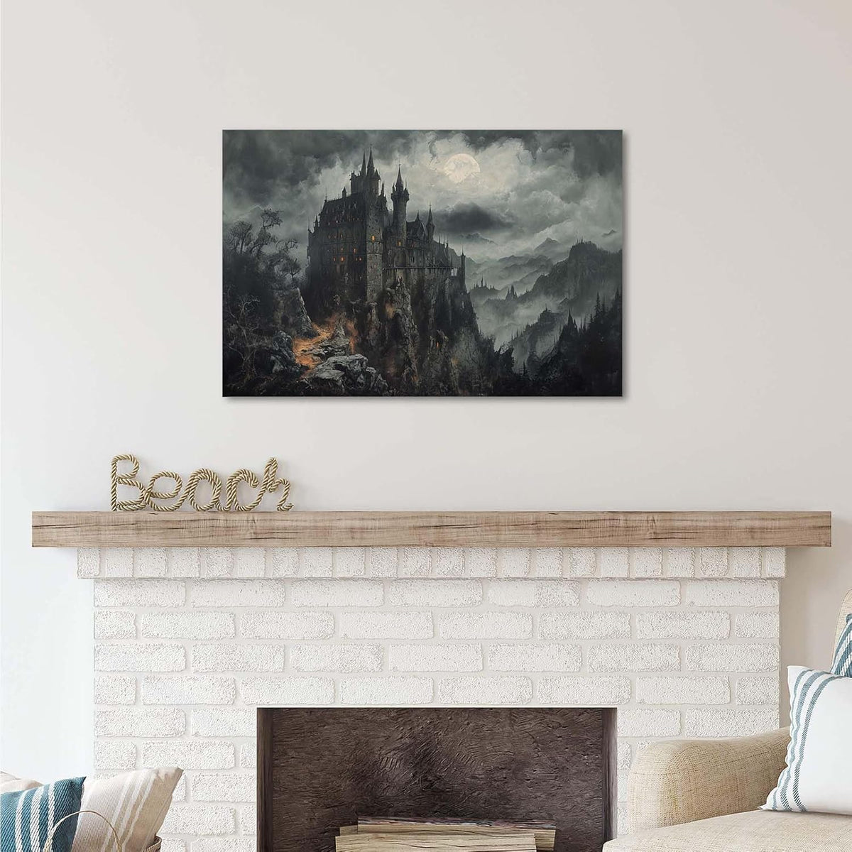 Vintage Castle Poster Dark Academy Victorian Gothic Castle Wall Art Poster Moody Mystical Art Print Suitable for Home Living Room Bedroom8x12in Wood Framed