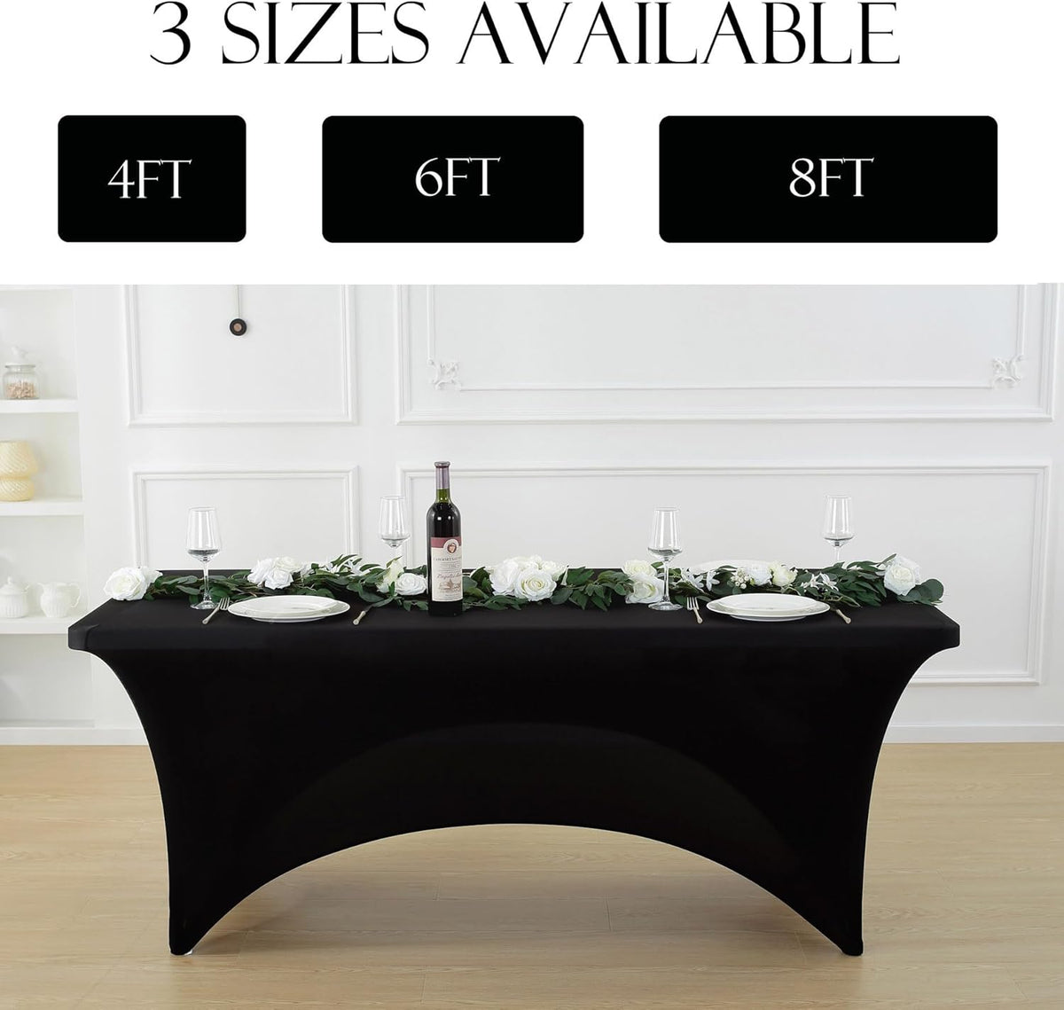Craft And Party 6 Pack 8ft Black Spandex Tablecloth – Fitted Stretch Cover – Universal Fit for Folding Tables – Wrinkle-Free, Washable – Ideal for Parties, Weddings, Events