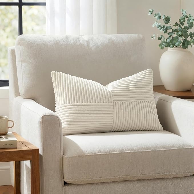 MIULEE Cream White Decorative Lumbar Throw Pillow Covers 14x22 Inch 2 Pack | - Image 3