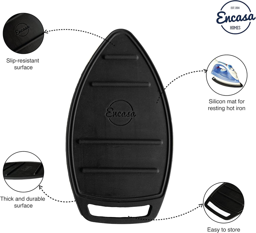 Encasa Homes Silicon Mat for Hot Iron Rest - Heat Resistant, Anti - Slip, Thicker Pad for Protecting Your Table During Ironing, Non-Burning, Machine Washable, Durable - Black
