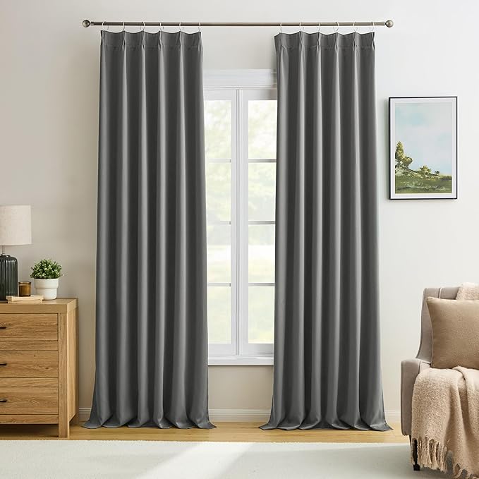 Grey Blackout 90 Inch Curtains 2 Panels, Energy Saving Sound Dampening Light by KEQIAOSUOCAI