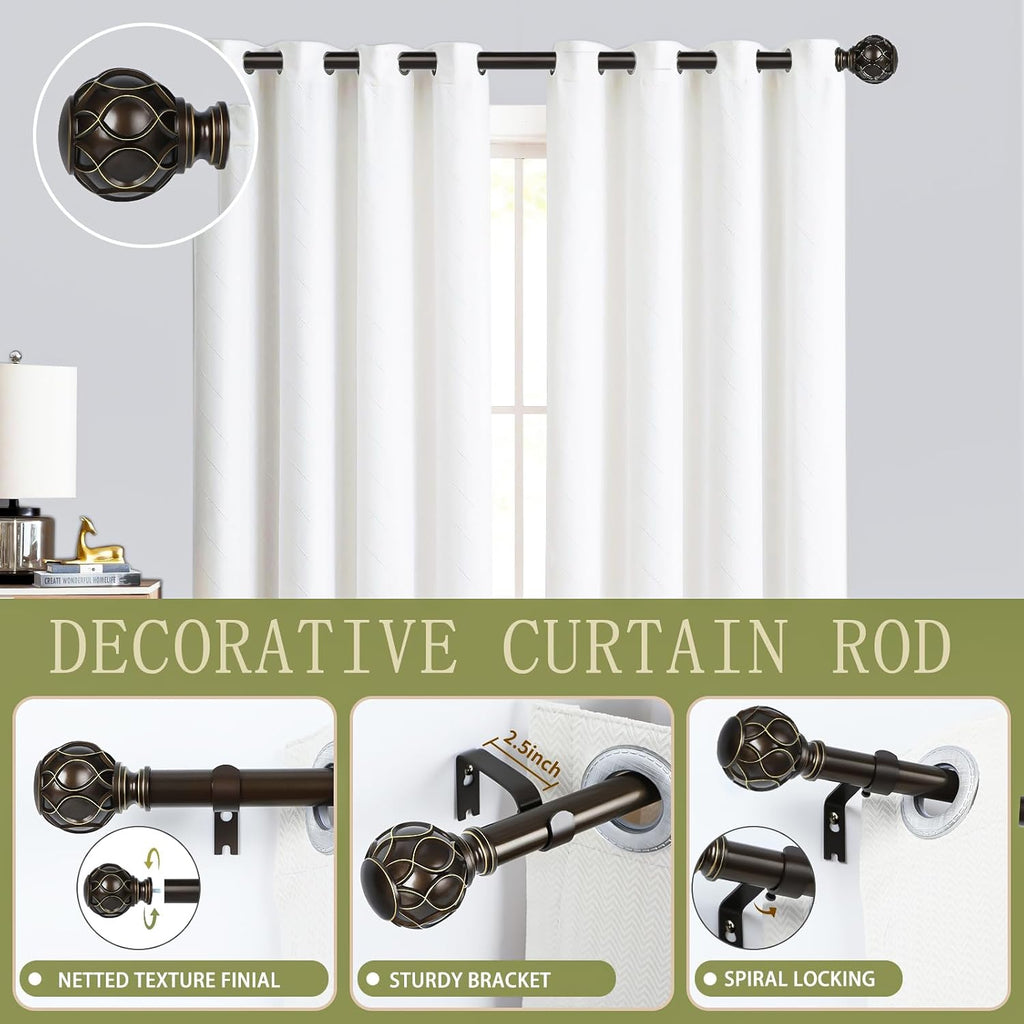 Bronze Farmhouse Curtain Rods for Windows:Heavy Duty Adjustable Curtain Rod for Bedroom Living Room,Boho Decorative Rustic Drapery Rods with Vintage Coastal Finial,Antique Bronze 2 Pack 18-45"