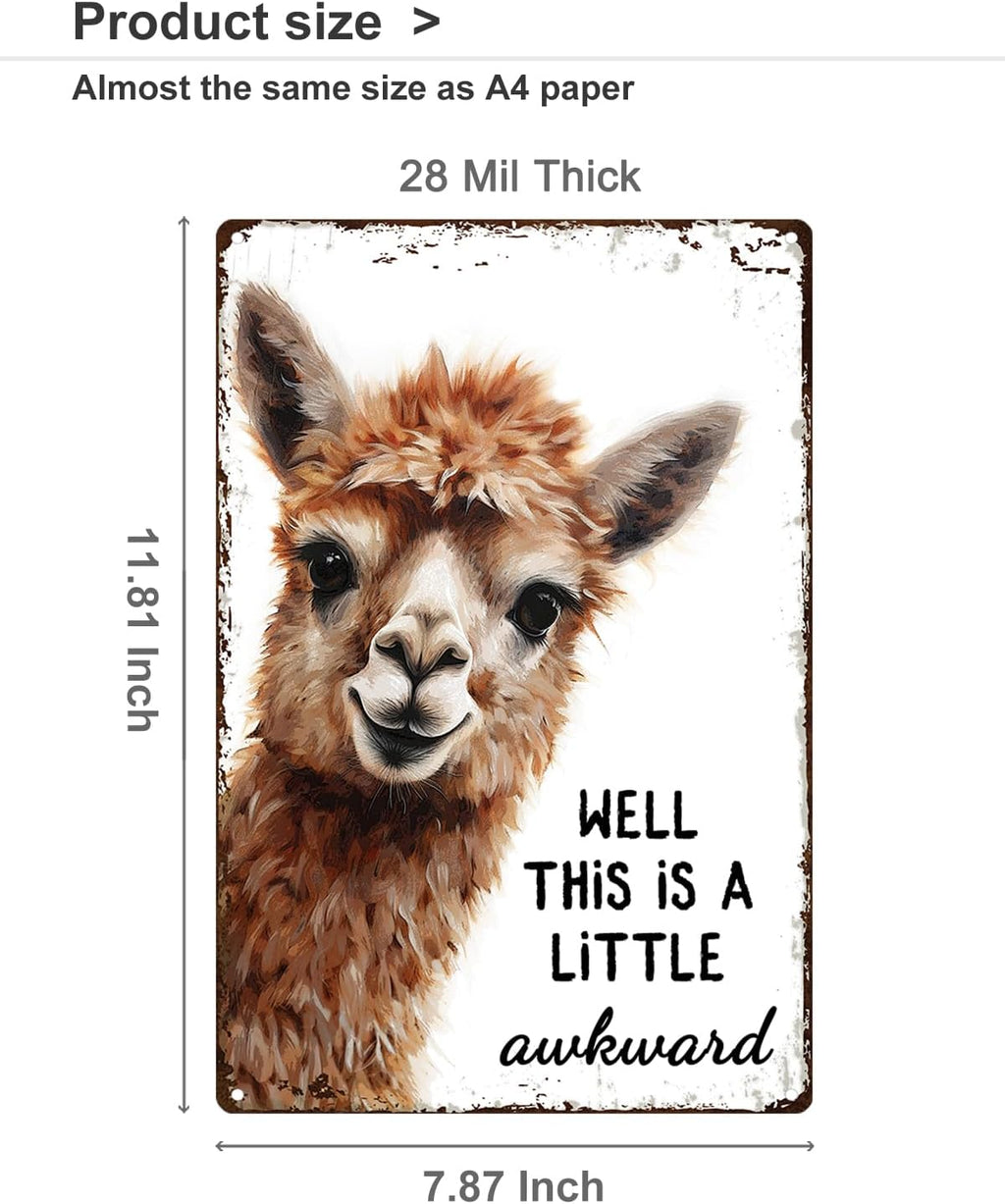 ALKB Funny Alpaca Metal Signs Farmhouse Bathroom Wall Decor Alpaca Lovers Gift 8 x 12 Inch