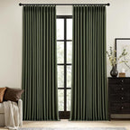 MIULEE Olive Green Pinch Pleated 100% Blackout Linen Curtains 40x90 Inches | by MIULEE