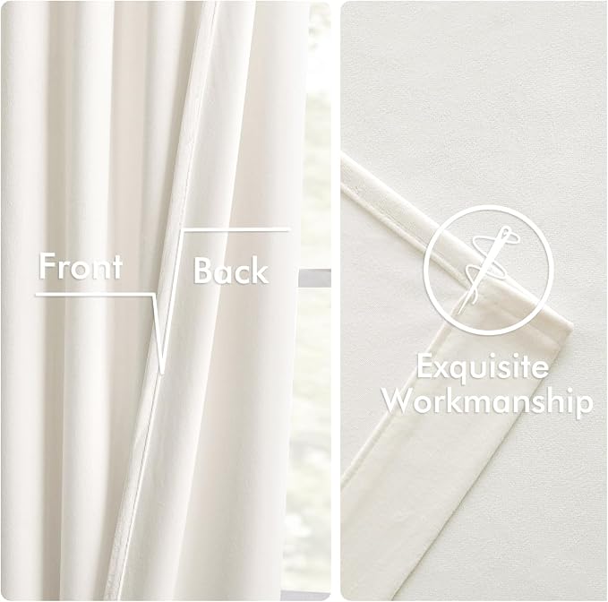 MIULEE Velvet Curtains 50W x 90L 2 Panels Ivory Blackout Curtains | Luxury - Image 6