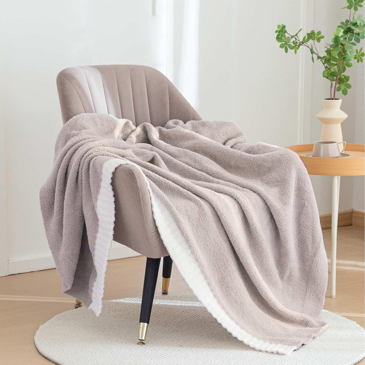 Soft Fuzzy Throw Blanket - Light Grey Cozy Warm Knit Fluffy Plush, Lightweight & Breathable, Throw for Bed, Chair, Sofa, Couch, Outdoor, 50"X60", Oeko-TEX Certified