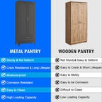 Black Pantry Kitchen Cabinet with Drawer, 75 Inch Metal Storage Cabinet with Doors and Shelves, Steel Food Pantries, Large Freestanding Cupboard for Living&Dining Room-Assemble Required
