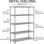 IZEUK 4250 LBS Garage Shelving Wide Storage Shelves 5 Tier Metal Shelves Heavy Duty Adjustable Utility Shelf Rack Chrome 17.7" D x 59.1" W x 70.4" H