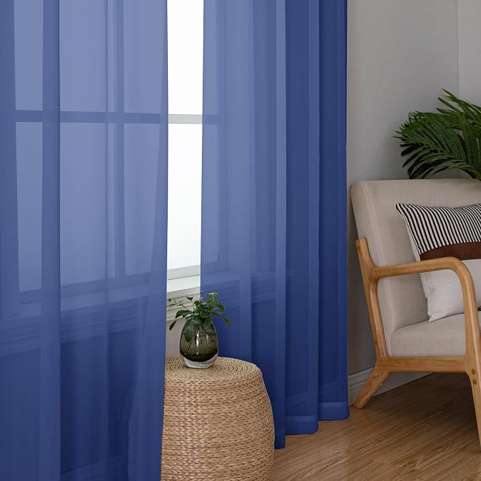 Chyhomenyc Sheer Curtains 63 Inch Length 2 Panels, Royal Blue | Light Filtering - Image 5