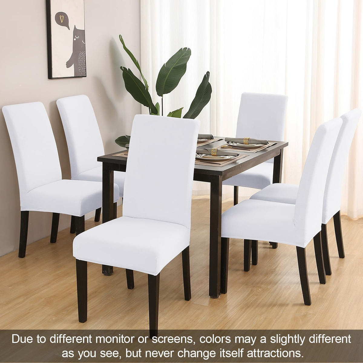 JQinHome 6 Pcs Dining Chair Slipcover,High Stretch Removable Washable Chair Seat Protector Cover for Home Party Hotel Wedding Ceremony (White)