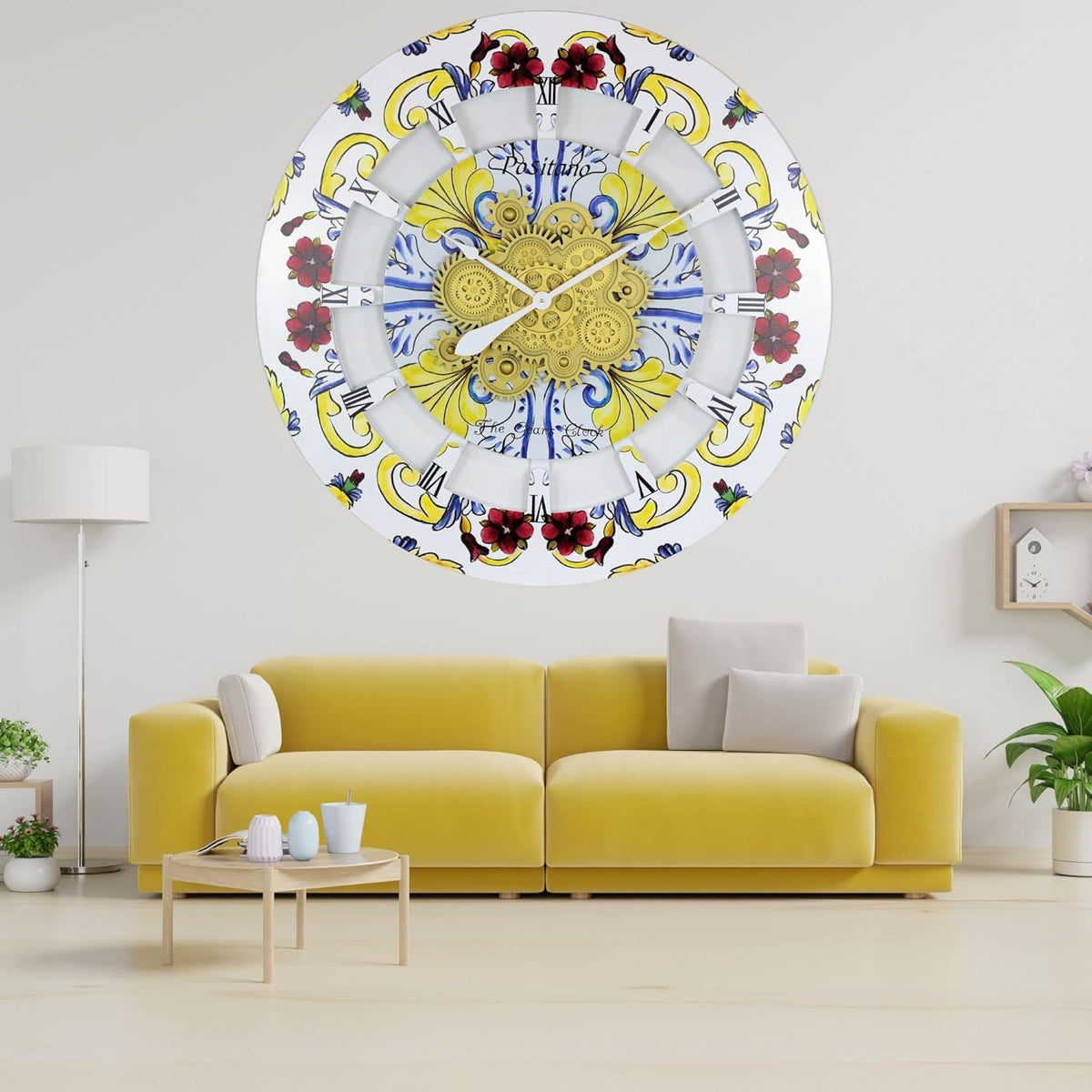 The Gears Clock Wall Clock Italy Collection with Moving Gears (Positano, 36 inch Round)