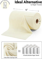 Fantasticlean Microfiber Cleaning Cloth Roll -75 Pack, Tear Away Microfiber Towels, 12" x 12", Reusable, Washable, Scratch Free, Ultra Absorbent Dish Rags for Car, Home, Garage or Shop (Beige)