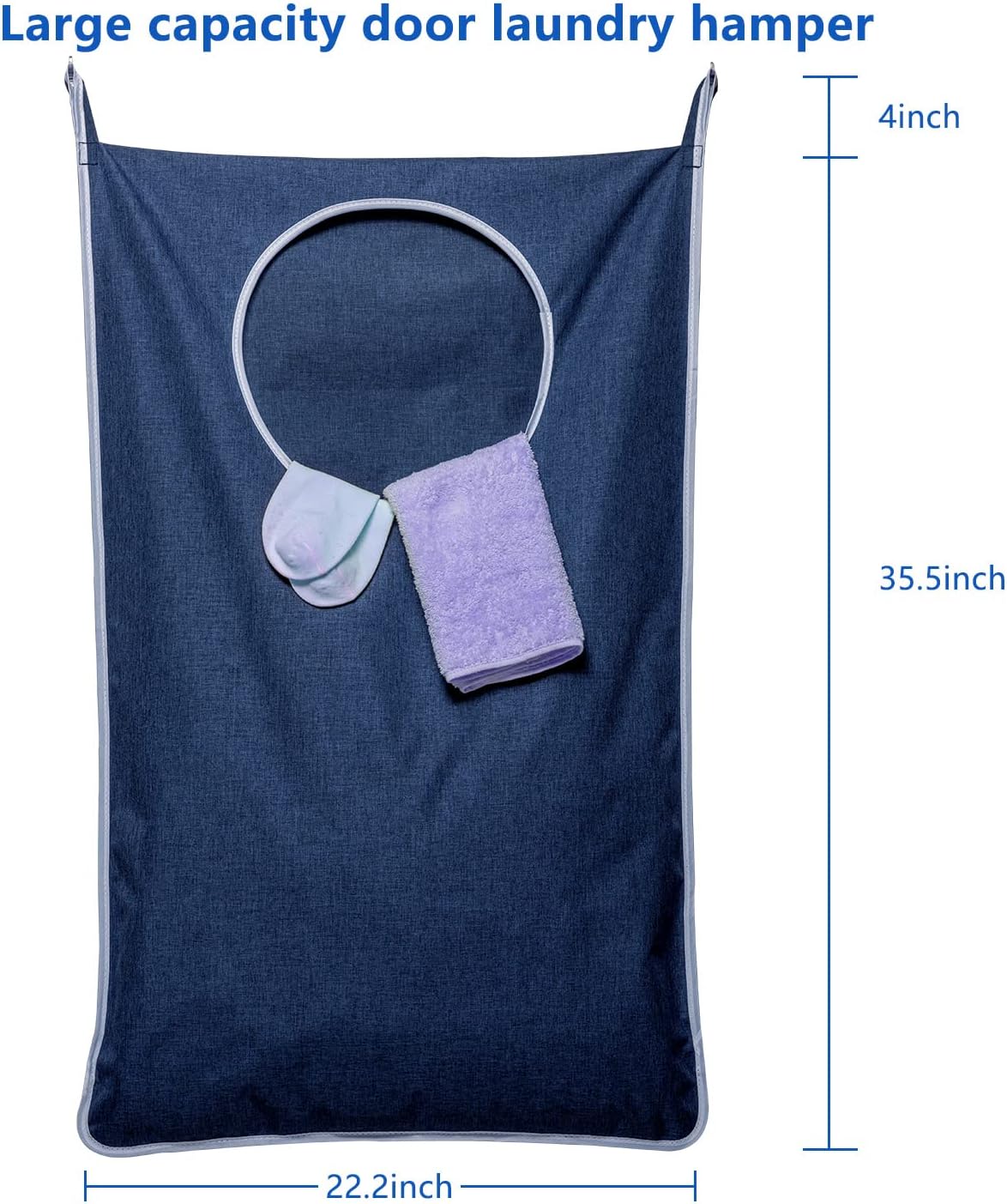 KEEPJOY Large Size 2Pack Hanging Laundry Hamper Bag, Door Hamper with 2 Hooks for Dirty Clothes - 35X21.6 inch - Blue (2Pack)