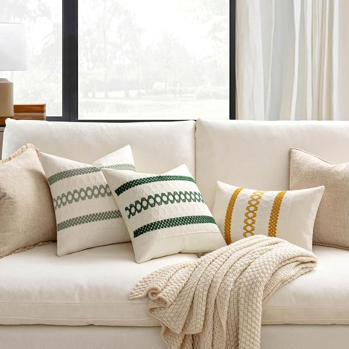 MIULEE Set of 2 Sage Green Boho Decorative Pillow Covers 24x24 Inch | Farmhouse - Image 2