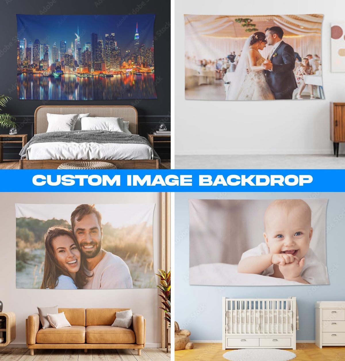 Personalized Custom Tapestry - Ships Next Business Day, Made in USA - Upload Your Own Image for a Unique Wall Hanging Backdrop, Perfect for Home & Living Room Decor, Bedroom Wall Art (60x90)