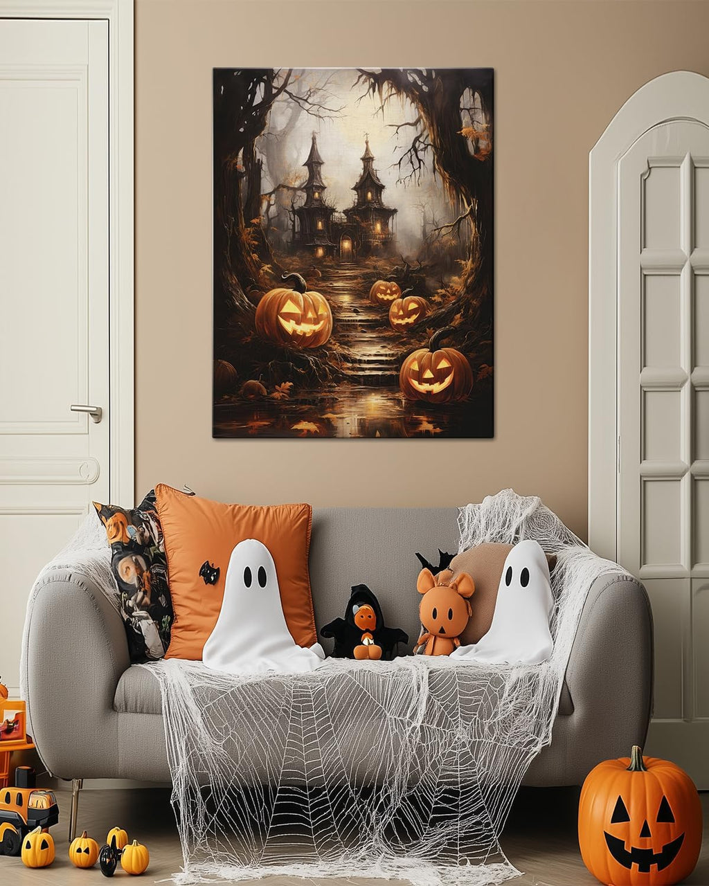 AbcCustomize Halloween Canvas Wall Art - Spooky Haunted House & Eerie Pumpkins Poster, Gothic Fall Decorations for Home, Vintage Halloween Decor Indoor for Living Room, Bedroom & Party