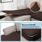 H.VERSAILTEX Velvet Stretch Sectional Couch Covers - 3 Piece L Shape Separate Cushion Set for Large 2 Seater + 1 Chaise, Brown Striped