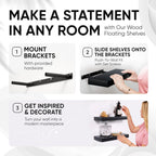 Homeforia 16 inch Black Floating Shelves, High End Solid Real Wood 16inch Bathroom Floating Shelves for Wall Mounted, 16in Wooden Small Floating Shelf, Heavy Duty Bracket, 16 X 6.5 X 1.75 in, Set of 4