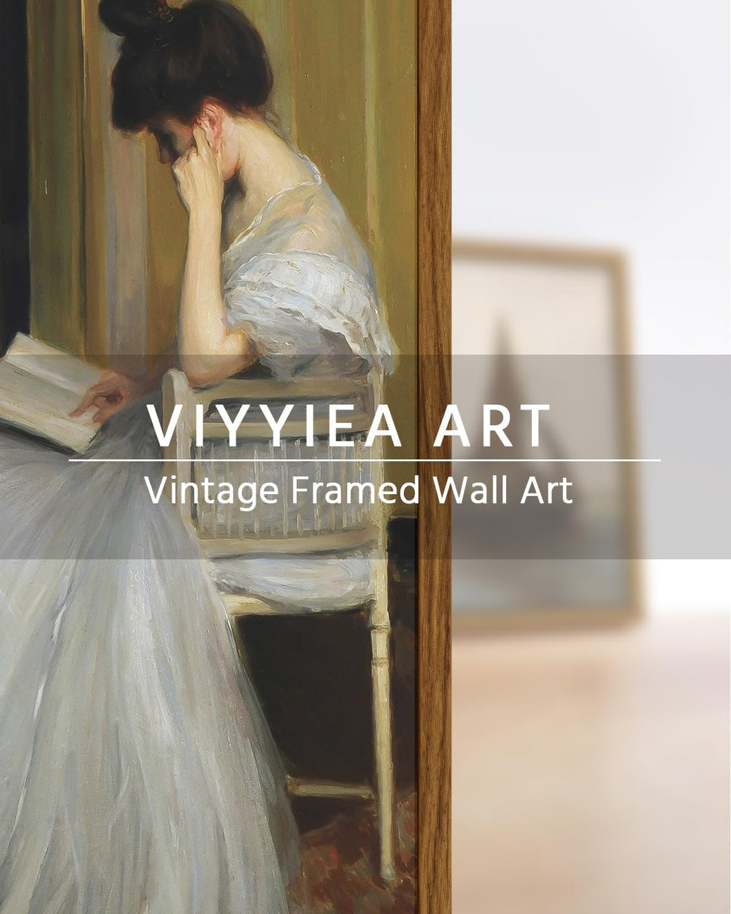 VIYYIEA Framed Canvas Wall Art Home Decor Portrait Art for Living Room Women Reading Pictures Bedroom Bathroom Wall Decor Mid Century Lady Oil Painting Room Decor Vintage Prints Aesthetic 8x10in