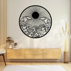 Metal Sun Wall Decor Outdoor, Sunrise Metal Wall Art, Metal Wave Wall Art, Sunrise and Wave Wall Decor, Sunburst Wall Art, Sunset Wall Art, Wall Hangings for Bedroom (Silver, 39x39in|100x100cm)