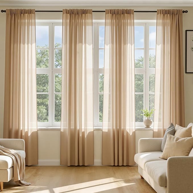 MIULEE Brown Sheer Curtains 72 Inches Long 4 Panels 54 x 72 Inches | Light by MIULEE